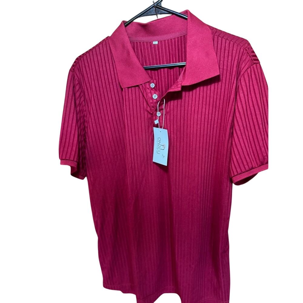 ONZCY Men’s Ribbed Stretch Polo Shirt NWT - Wine Red, Size Large